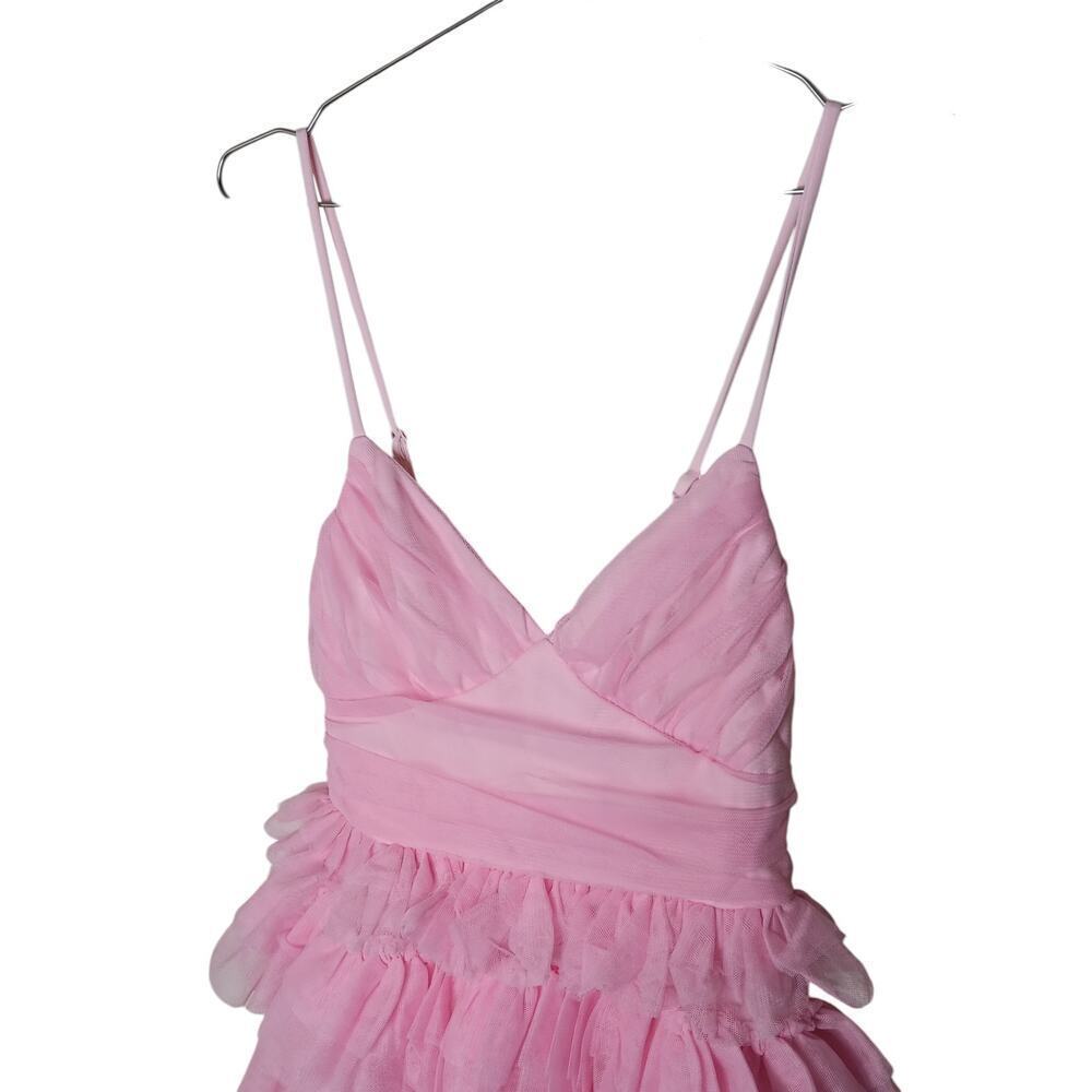 New without Tags Lulus Pink Tulle Pleated Sleeveless Tiered Mini Dress SZ XS - Picture 8 of 16